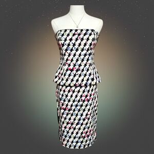 White House Black Market Sz 4 Houndstooth Peplum Top Pencil Skirt Set